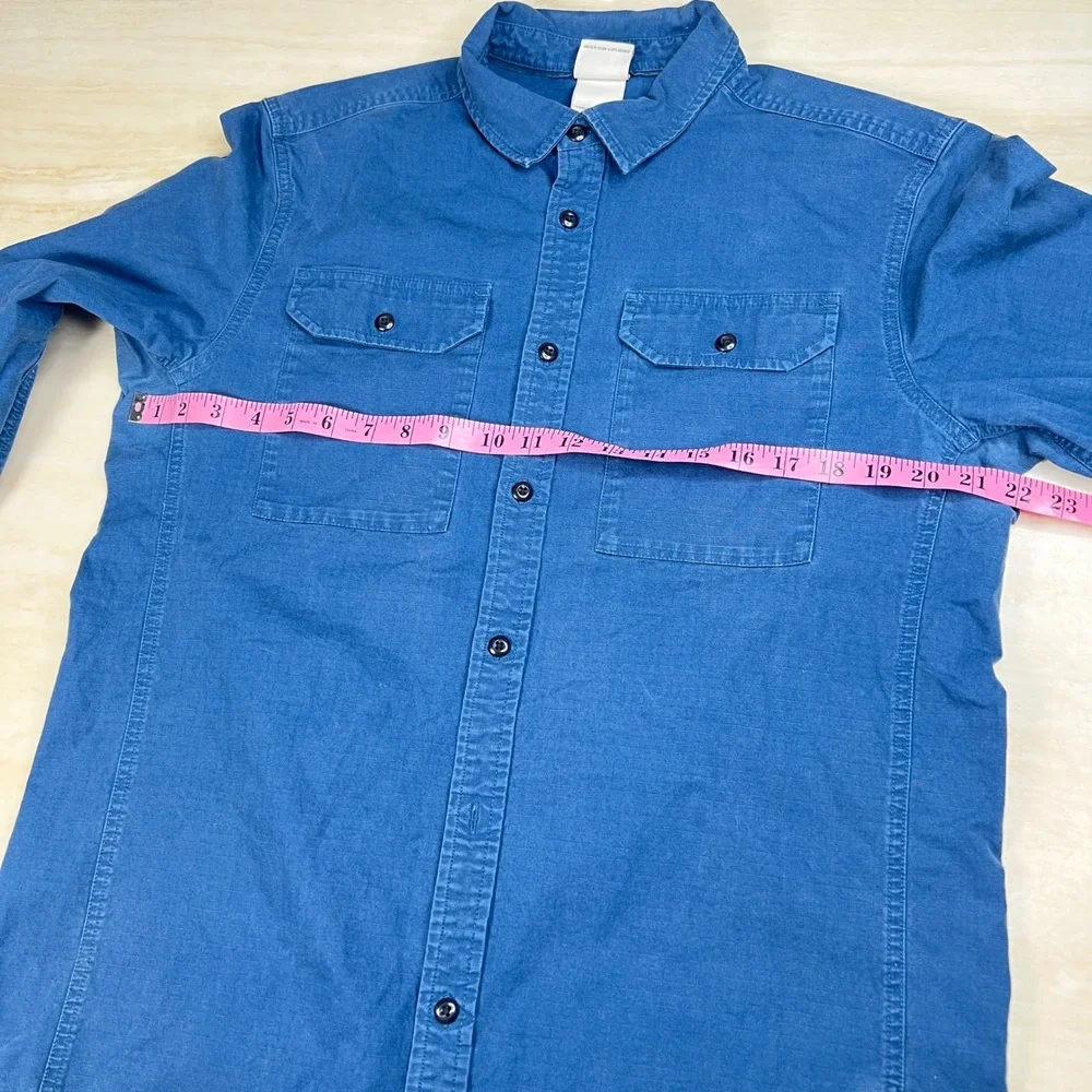 The North Face Mens Blue Ripstop Long Sleeve Button Down Utility Shirt Large